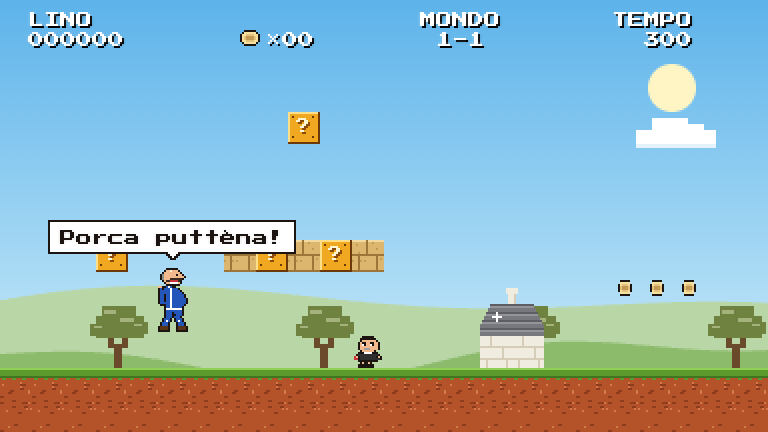 Lino in stile 8-bit tra blocchi e trulli